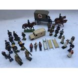 A collection of loose Diecast Britains figures including Horse drawn ambulance (copy), Air-raid