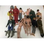 A collection of action figures including Action ma