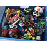 A box full of random toys including, Meccano, diec