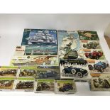 A collection of boxed unused model kits including