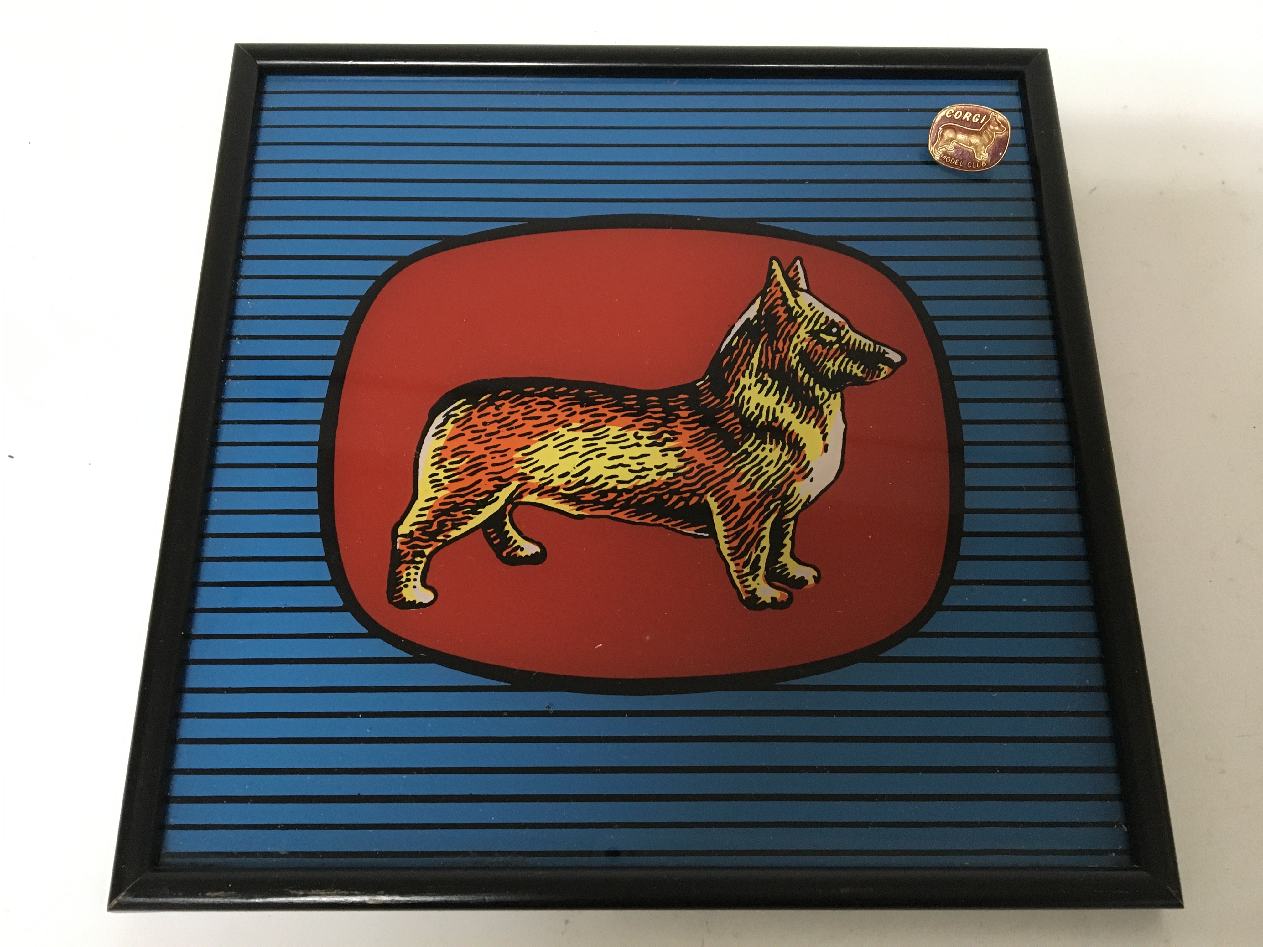 Corgi toys, Framed sign and official collectors ba