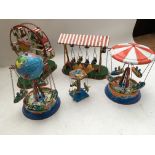 Reproduction tinplate, clockwork toys including Fairground rides