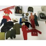 Actionman, doll has broken hand , flock hair, with extra clothing , outfits and accessories,
