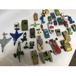 A collection of loose playworn Diecast vehicles including Corgi, Matchbox, Dinky etc, Military,