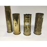 Four Trench Art l world war decorated Shell cases including a Chinese vase. (4)