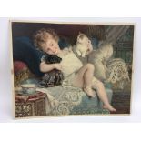 An unframed Pears prints of a child with a puppy a