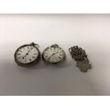 Two silver cased pocket watches and a silver chain