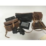 A pair of Military binoculars No 3 MK1 and vintage cameras.