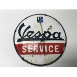 An enamel sign for Vespa Service, diameter approx 29.5cm.