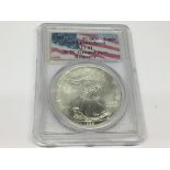 A 1993 American Historical one Eagle Dollar. Gem Uncirculated 9-11-01 WTC Ground Zero Recovery.
