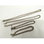 Three silver fob watch chains and a long silver link necklace.Approx 191g