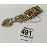A 9ct gold 5 bar gate bracelet and padlock clasp, 34.8g