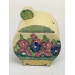 A Clarice Cliff 'Bonjour shape, floral pattern preserve pot.Approx 12cm, lid overpainted.