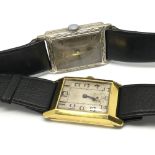 A silver case wristwatch with square dial a gold p