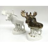 Two large, Russian Lomonosov porcelain elk models,
