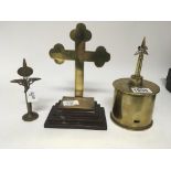 Three examples of l world war trench Art A brass trench art cross crucifix and one other cross