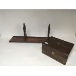 A Victorian walnut Gothic expandable book end and a walnut writing box (2)