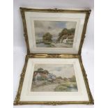 A pair of gilt framed, Arthur Mills, watercolour paintings depicting pastoral landscapes.Approx