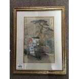 19thC Framed Japanese woodblock, signed