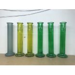 A group of six glass bamboo vases. Height approx 56cm.