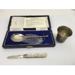 A silver Kiddish cup, cased silver reproduction 'P