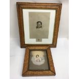 A maple framed portrait print of Napoleon and a pastel study of an 18th century young woman