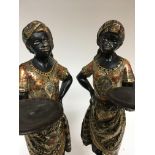 A pair of 19th century Italian blackamoor figures with polychrome decoration, dressed in turbans and