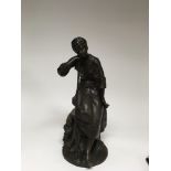 A 19 th century Staniers bronze in the form of a shepherdess 47 cm .