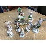 A group of 8 European porcelain figures