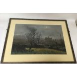 A large, 20th century framed pastel view of an atmospheric industrial town Approx 73x99cm,