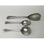 A group of three silver spoons bearing hallmarks i