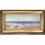 a gilt framed coastal watercolour signed Olive Fayy. 70 x 37cm