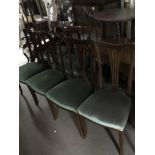 4 green upholstered Edwardian mahogany dining chairs plus 2 non matching carvers