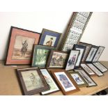 A collection of military themed prints and cigarette cards