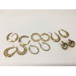 Six pairs of gold earrings, approx 15g