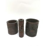 Two carved bamboo brush pots and a similar parfumi