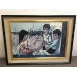 A large, retro Valdi print, labelled to reverse, 'Fisherman's Children', approx 65x85cm