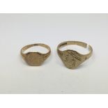 Two 9ct gold signet rings, approx 5.5g.