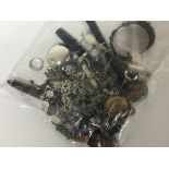 A bag containing silver oddments and silver jewellery approx 230g a Sovereign Case fountain pens