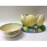 A Clarice Cliff vase in the form of a Lilly pad together with a Clarice Cliff bowl