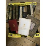 A box of old books including an 1881 copy of 'Punch and Judy', and two volumes of 'Living London' by