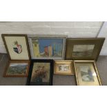 A collection of mainly watercolour landscape paintings including a board example signed M.Kent, '57
