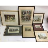 A still life painting and various prints including one of Brighton pier