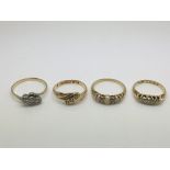 Four gold rings set with diamonds, approx total weight 10.9g and approx sizes L to K.