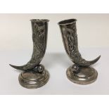 A pair of Chinese silver spill vases decorated with dragons on circular bases stamped 90 and Marks