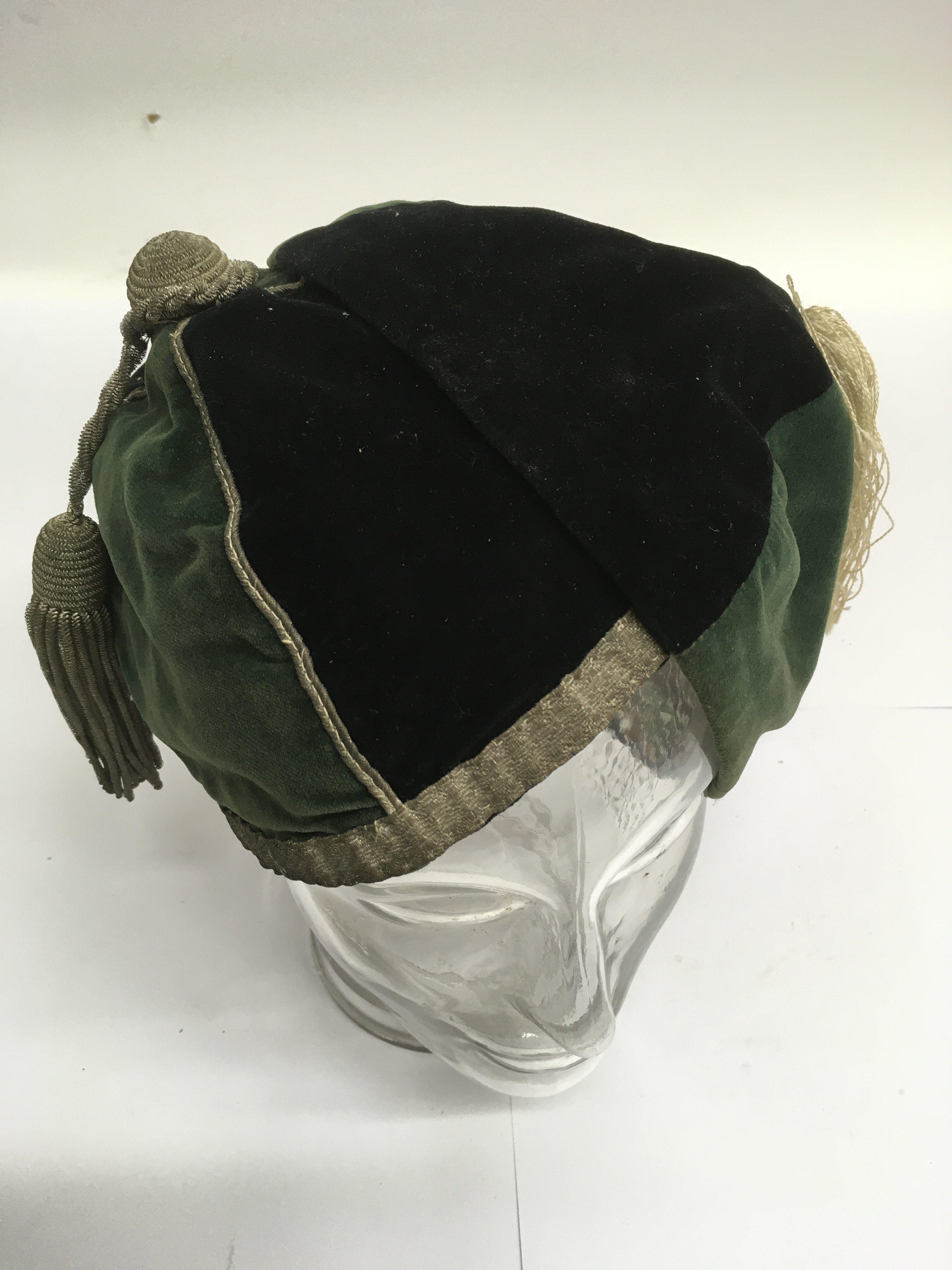 Two old, velvet Rugby caps