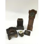 Two salesman's miniature Grandfather clocks, a/f