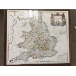 A framed map of England by Robert Morden 46cm x 40cm