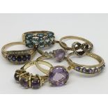 Seven rings including 9ct gold Ladies rings set wi