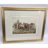 Another framed and signed mezzotint by Hungarian artist Janos Viski (1891-1987), depicting running